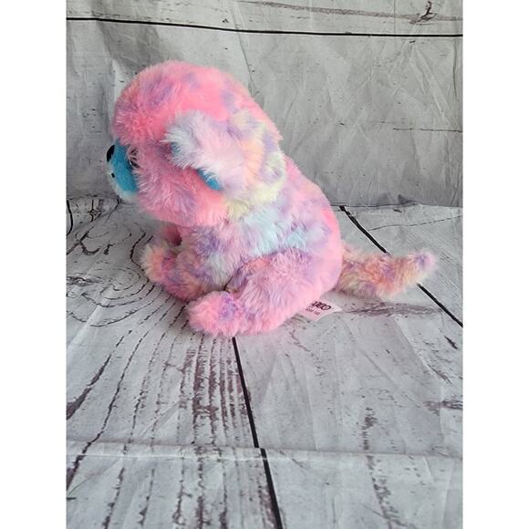 Gallerie Leopard Plush Stuffed Animal Rainbow Pink Blue Opal Eyes 6in - Picture 6 of 7